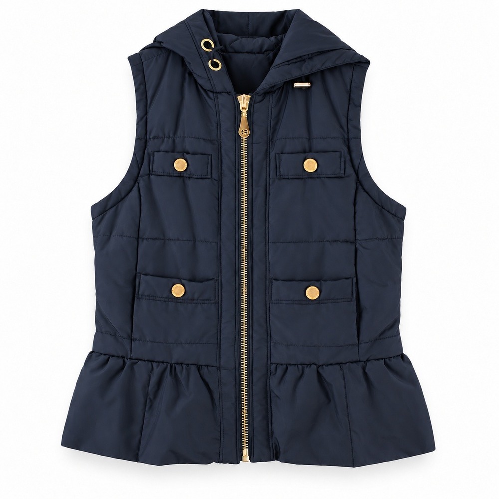 Juicy Couture Black Puffer Vest Hooded Peplum Gold Hardware Small
